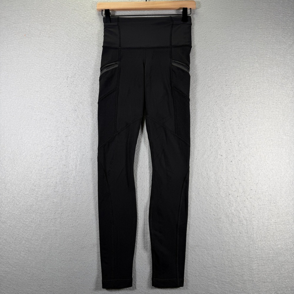 Lululemon Black Leggings‎ High Rise Workout Running Tights Athleisure Womens 2